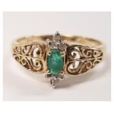 10k gold filigree ring set with emerald center