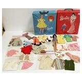 Group of vintage Barbie doll outfits, cases & doll