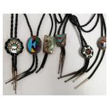 6 sterling bolo ties w/ inlaid stones incl. Yazzie