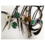 10 sterling bolo ties set with malachite, tiger