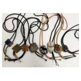 8 sterling bolo ties set with obsidian, shell,