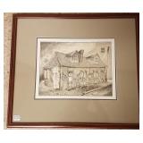 Framed Malcolm Neuman pen & ink drawing