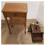 Kellogg antique oak wall telephone & a small