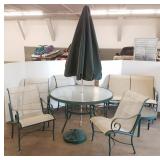 Metal patio furniture set - 2 tables, 4 chairs &