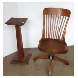 Oak plant stand - 30" and oak swivel chair -