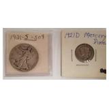 1921S U.S. half dollar & 1921D silver dollar