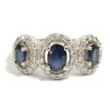 14k white gold ring set with diamonds & blue