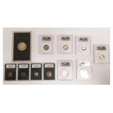 Group 11 assorted graded, etc. U.S. coins
