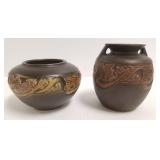 2 Roseville pottery vases - 3"H & 4"
