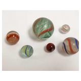 6 antique & vintage marbles - swirls, agates,