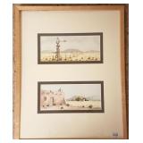 Framed signed Ewen watercolor diptych - each