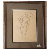 Framed signed ? 1945 original drawing - Nude -