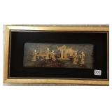 Framed painted & gilt Oriental panel - 8" x 15"