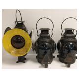 3 railroad switch lanterns - 2 marked G.N. No. 7