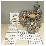 Huge group vintage, etc. buttons in 3 large jars