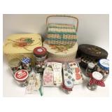 Group old sewing baskets & buttons