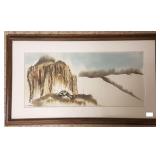 Framed signed Kathleen Olson watercolor - winter