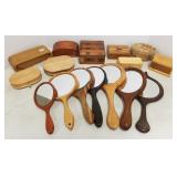 Group wood boxes, music boxes & hand mirrors