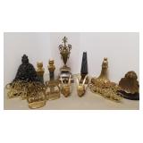 Group brass bookends, brass & marble obelisks,