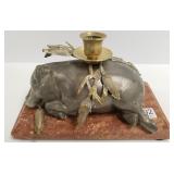 Pewter & brass pig on marble base - 8 1/2" long x