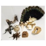 Group assorted masks, etc. & a fan