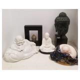5 assorted Buddha figures & heads, pottery,