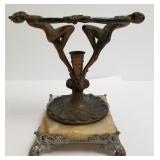 Cast metal spelter 2 ladies Art Nouveau bud vase