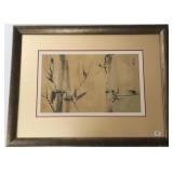 Framed oriental painting on textile - 22" x 28" O.