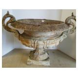 Antique cast iron 2 handled garden urn 19" tall x