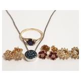 14K diamond cluster earrings, 14K ruby & diamond