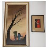 2 framed items - Kawano Kaoru woodblock 9" x 11"