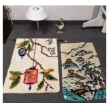 Mid-century lamp, 2 wall hangings 30" x 42" &