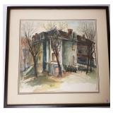 R. Shannon framed signed watercolor - old house -