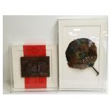 2 - Luite framed items - feather fan & set of 2