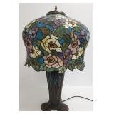 Antique style stained & leaded glass lamp with 3