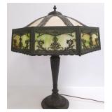 Antique bent panel slag lamp 27" tall x 23"