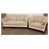 Mid-century teak matching upholstered settee (54"