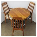 Pair of teak side chairs & a maple breakfast table