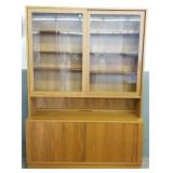 Teak 2-piece hutch with sliding glass doors &