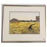 Framed unsigned watercolor - barn scene - 22" x