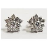 14k white gold diamond cluster earrings - approx.
