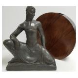 Composition Austin figure 20" high & wood planter