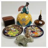 Group including Goebel rhino, Bjorn Winblad plates