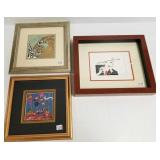 3 multi-media artworks - one is signed - largest