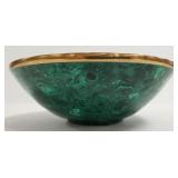 Malachite bronze trimmed bowl 8" diam. 2 3/4"H