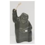 Carved steatite 15" figure with bone harpoon - 28