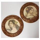 2 lithographs in matching round frames - 23"