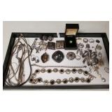 Group sterling, etc jewelry including brooches,