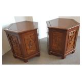 2 Hexagonal carved warrior design end tables with