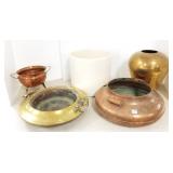 4 brass & copper items - largest 15" diameter & a